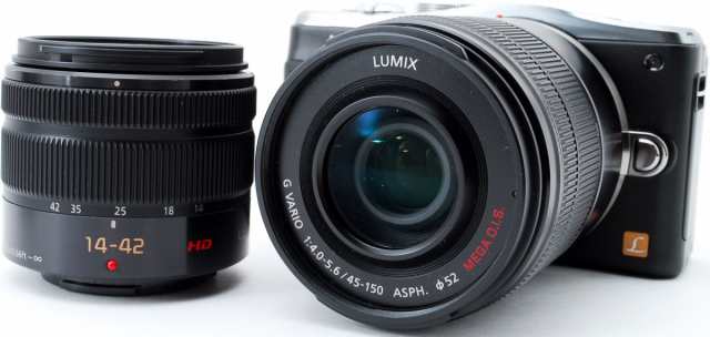 パナソニック Panasonic ミラーレス LUMIX DMC-GF6 ダブルズームレンズキット ブラック 中古 Wi-Fi搭載 新品SDカード付き