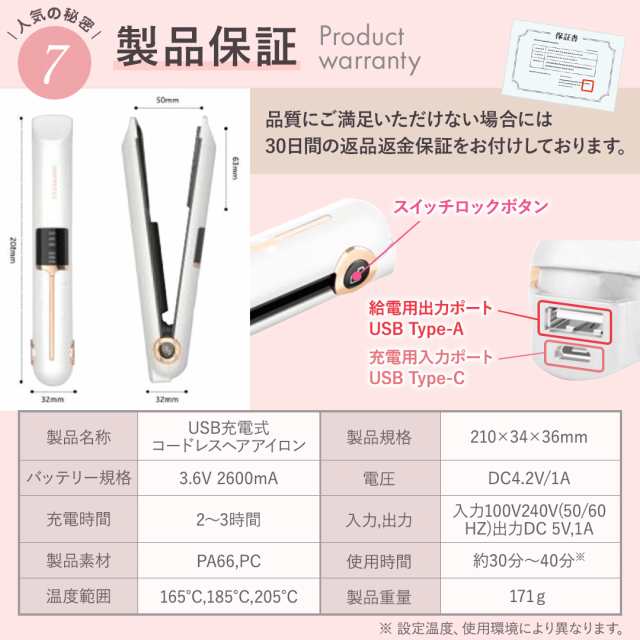 コードレスヘアアイロン ミニ ストレート ストレートアイロン ヘアセット hair iron USB 充電式 2way ヘアーアイロン 旅行用  ミニサイズ