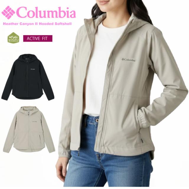 Columbia コロンビア レディース ヘザーキャニオンIIフーデッドソフトシェル ライトアウター ジャケット ジャンパー 撥水 防汚 軽量 上着 長袖 マウンテンパーカー マンパ アクティブフィット 無地 WR7324