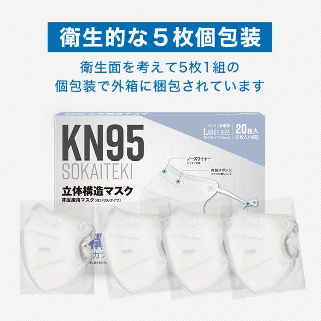 米国N95同等 K N95マスク 20枚 1箱 KN95 5層 不織布 カラー 日本企画