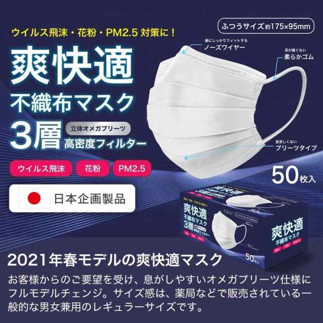 マスク 不織布 不織布マスク 爽快適マスク 99%遮断 耳が痛くならない