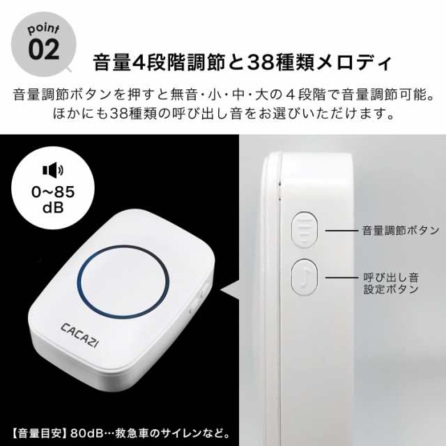 ワイヤレスチャイム 介護ベル インターホン SOS緊急コール 呼び出しベル 呼び出しチャイム 玄関チャイム ドアベル 呼び鈴 介護 音量調節 ワイヤレス  防水 高齢者の通販はau PAY マーケット - MONO KOTO DEPT. | au PAY マーケット－通販サイト