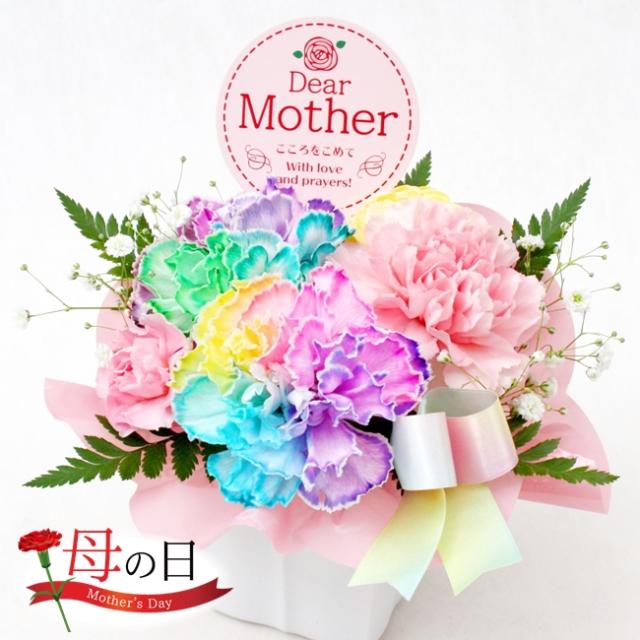 母の日 プレゼント レインボー カーネーション ギフト ぷちアレンジメント 生花の通販はau Pay マーケット バルーン電報 花ギフト 花模様 Au Pay マーケット店
