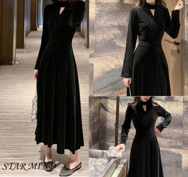 送料無料 シック ベロア ワンピース ロング 長袖 韓国 フォーマル フレア ゲストドレス 挙式 二次会 １ ５次会 パーティ 披露宴 おしの通販はau Pay マーケット Star Mind
