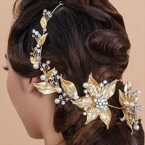 ヘッドドレス 髪飾り ヘアアクセサリー ゴールド ヘッドアクセサリー 和装 着物 ウェディング 髪留め 振袖 結婚式 フォーマル ブライダルの通販はau Pay マーケット エミル