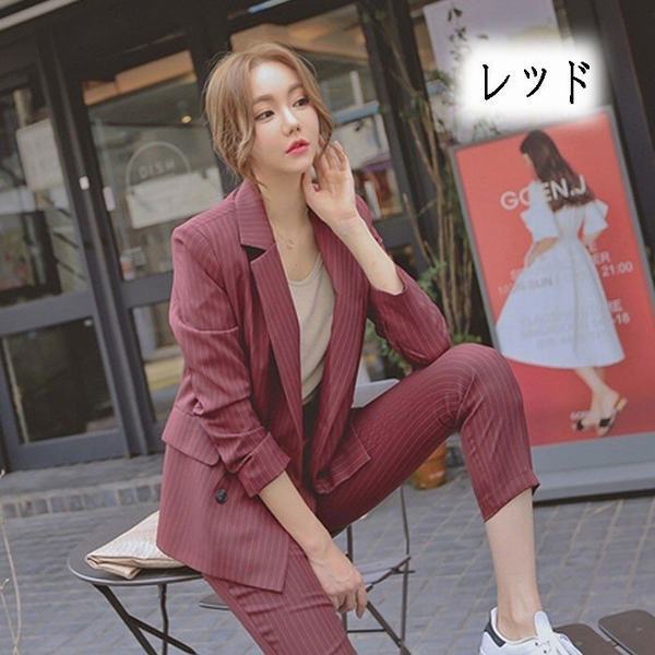人気カラー再販 縦縞 長袖 レディース フォーマルスーツ おしゃれ 卒業式 パンツスーツ 通勤 Ol オフィス 上下2点セットアップ 最終値下げ Www Iacymperu Org