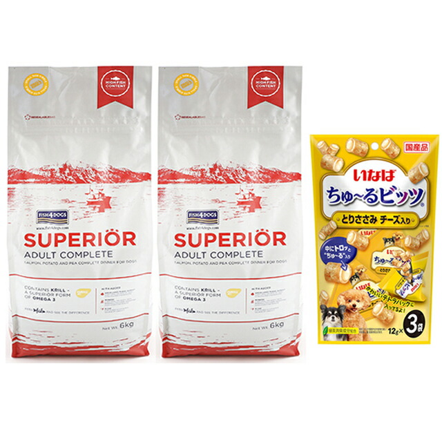 フィッシュ4 ドッグ スーペリア アダルト 12kg(6kg×2）【正規品】【犬想いオリジナルセット】【チュール付】