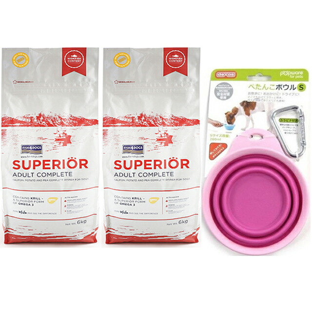 フィッシュ4 ドッグ スーペリア アダルト 12kg(6kg×2）【正規品】【犬想いオリジナルセット】 【ぺたんこボウル ピンク付】