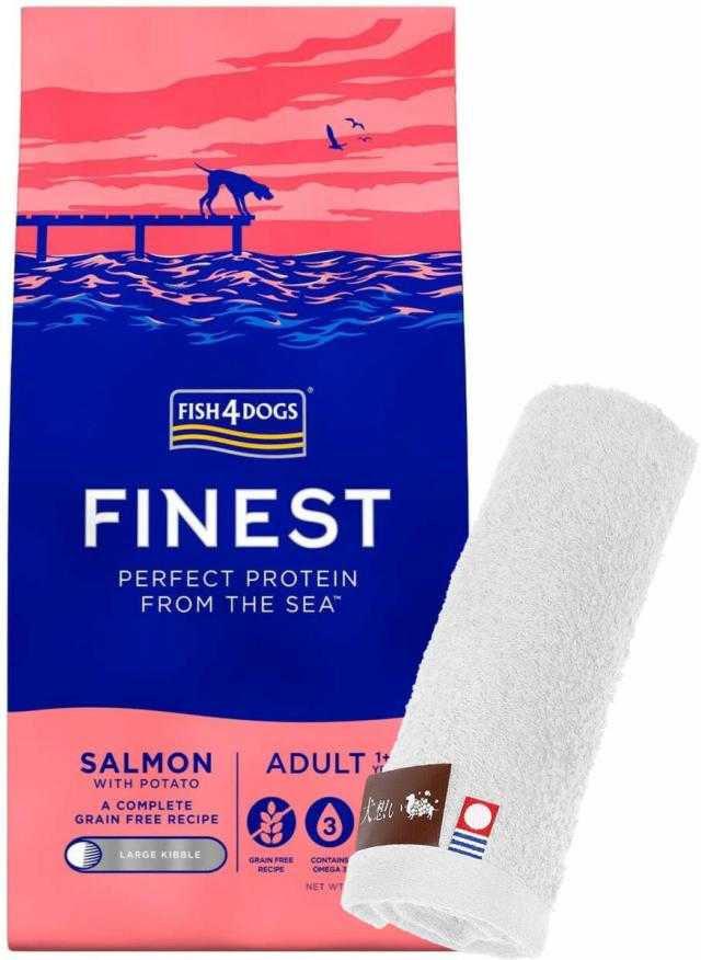 フィッシュ4 ドッグ サーモン大粒 12kg【犬想いオリジナル今治ハンドタオルプレゼント】【タオルカラー ホワイト】