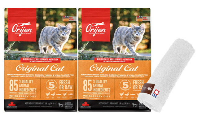 オリジン オリジナルキャット 1.8kg 2個セット（旧キャット＆キトゥン）【犬想いオリジナル今治ハンドタオルセット】【タオルカラー ホワイト】【正規品】