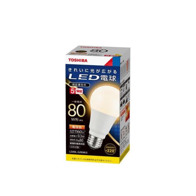 (10台セット)LED電球 東芝ライテック LDA9L-G/80W/2 E26口金 一般電球形 全方向タイプ 白熱電球80W形相当 電球色 (LDA9LG80W2) 13,908円