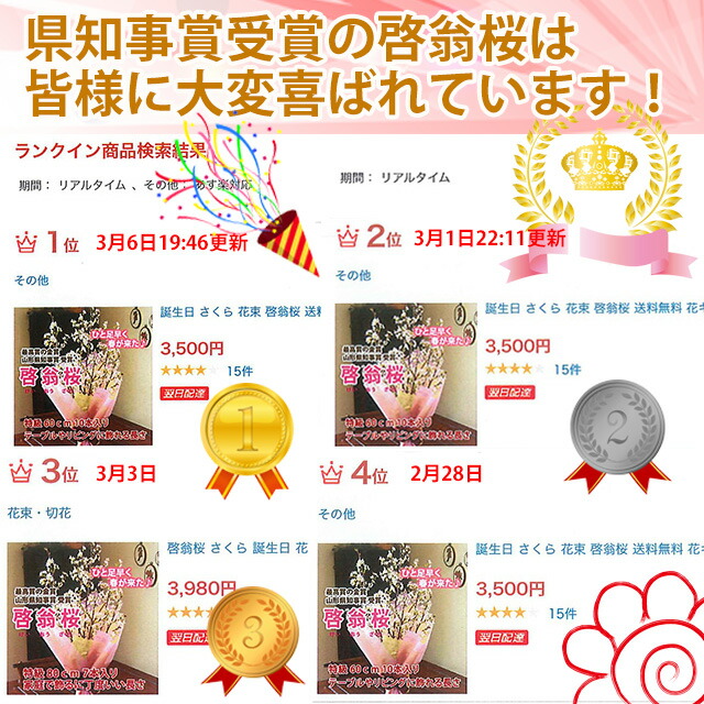 啓翁桜 桜 花束 山形 卒業 お花見 【 啓翁桜 特級60ｃｍ ５個 まとめ買い テーブルやリビング用 】 花 自宅でお花見 送別会プレゼント 送料無料 祝 花 誕生日 結婚記念日 フラワーギフト 花ギフト バレンタイン ホワイトデー 桃の節句 初節句 ひな祭り けいおう桜