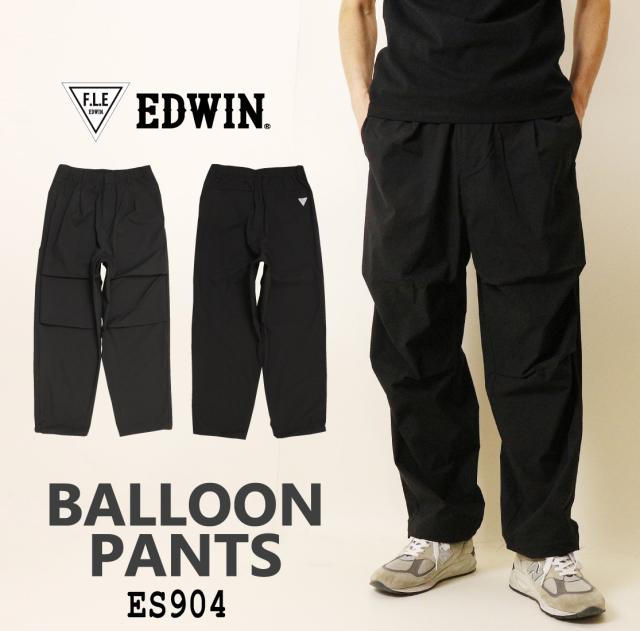エドウィン EDWIN バルーンパンツ F.L.E ES904 イージーパンツ ウエストゴム ストレッチ 軽量 撥水 FLE テーパード カジュアル メンズ 675 BLACK