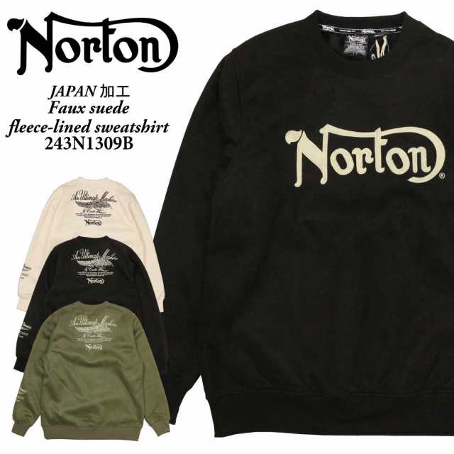 Norton ノートン 服 長袖 トレーナー 243N1309B フェイクスウェード 裏ボア トレーナー 暖かい 刺繍 アメカジ バイカー メンズ 服 クルー