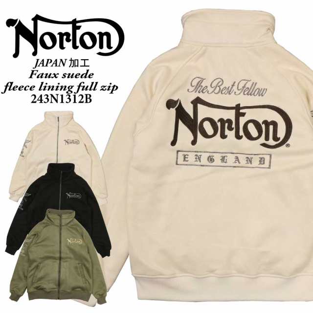 Norton ノートン 服 長袖 フルジップ 243N1312B フェイクスウェード 裏ボア フルジップ 暖かい 刺繍 アメカジ バイカー メンズ 服