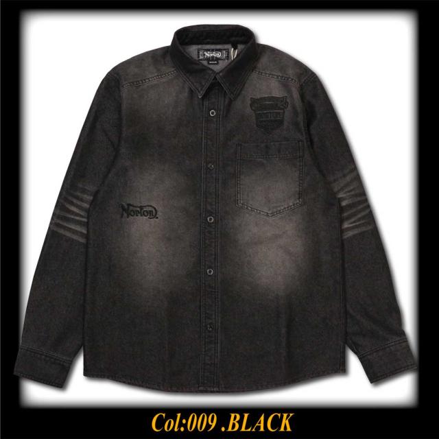 Norton ノートン 服 長袖 シャツ 261n1500B フロント エンブレム 同色刺繍 デニムシャツ アメカジ バイカー メンズ 服 ファッション_3