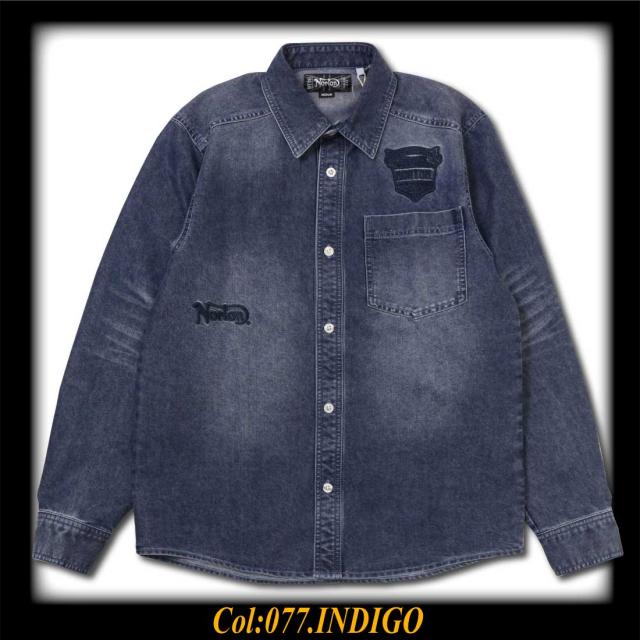 Norton ノートン 服 長袖 シャツ 261n1500B フロント エンブレム 同色刺繍 デニムシャツ アメカジ バイカー メンズ 服 ファッション_5