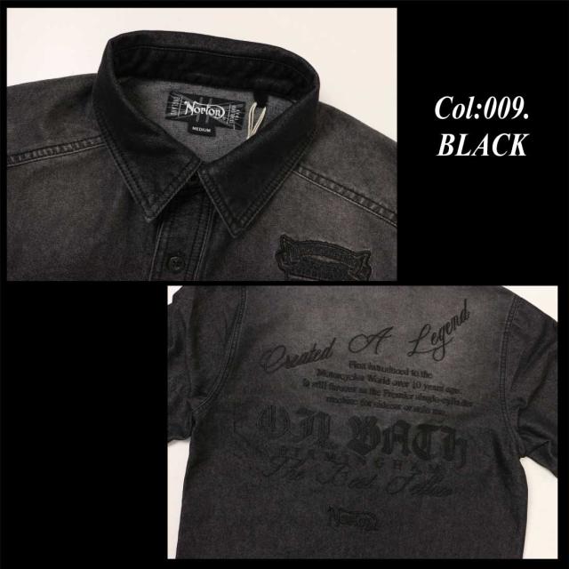 Norton ノートン 服 長袖 シャツ 261n1500B フロント エンブレム 同色刺繍 デニムシャツ アメカジ バイカー メンズ 服 ファッション_7