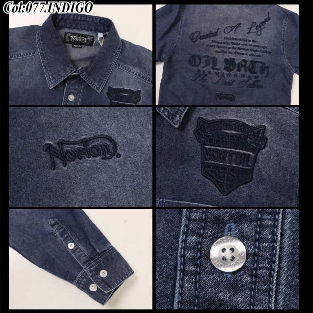 Norton ノートン 服 長袖 シャツ 261n1500B フロント エンブレム 同色刺繍 デニムシャツ アメカジ バイカー メンズ 服 ファッション_10