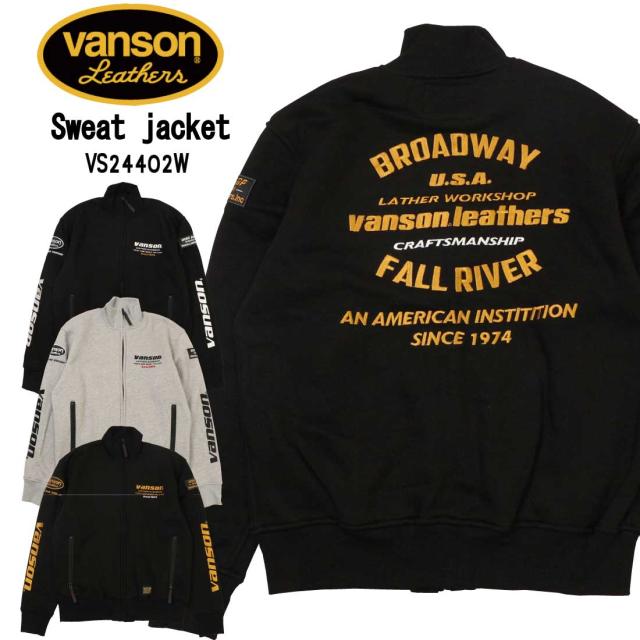VANSON バンソン アウター スウェット ジャケット VS24402W フロントジップ メンズ バイカー 刺繍ワッペン 刺繍文字 アメカジ カジュアルの通販は