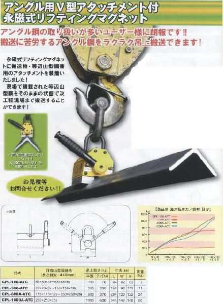 アングル用Ｖ型アタッチメント付永磁式リフティングマグネットCPL-600A-ATC【送料無料】【smtb-k】【w2】【FS_708-7】【H2】｜au  PAY マーケット