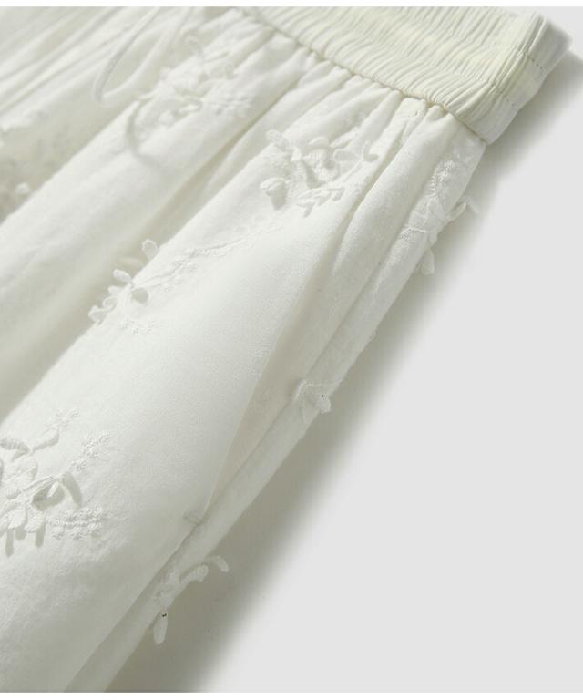 刺繍レースフレアスカート コットン100% 裏地付き ロング丈 ウエストゴム レディース 夏 フェミニン カジュアル ホワイト M/L/XL エレガント 83.5〜86.5cm 着やすいスカート