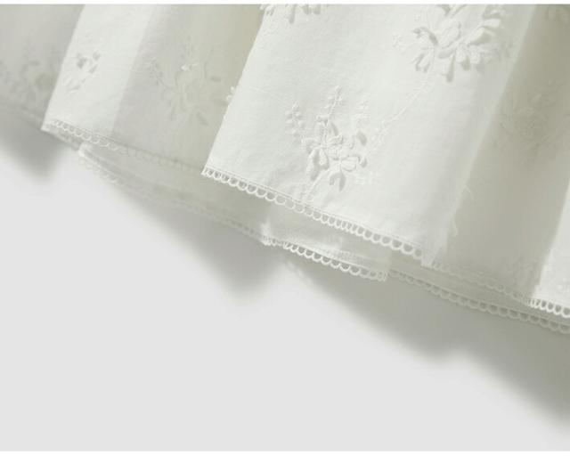 刺繍レースフレアスカート コットン100% 裏地付き ロング丈 ウエストゴム レディース 夏 フェミニン カジュアル ホワイト M/L/XL エレガント 83.5〜86.5cm 着やすいスカート