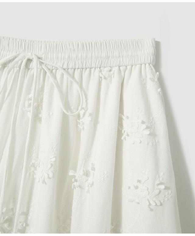 刺繍レースフレアスカート コットン100% 裏地付き ロング丈 ウエストゴム レディース 夏 フェミニン カジュアル ホワイト M/L/XL エレガント 83.5〜86.5cm 着やすいスカート