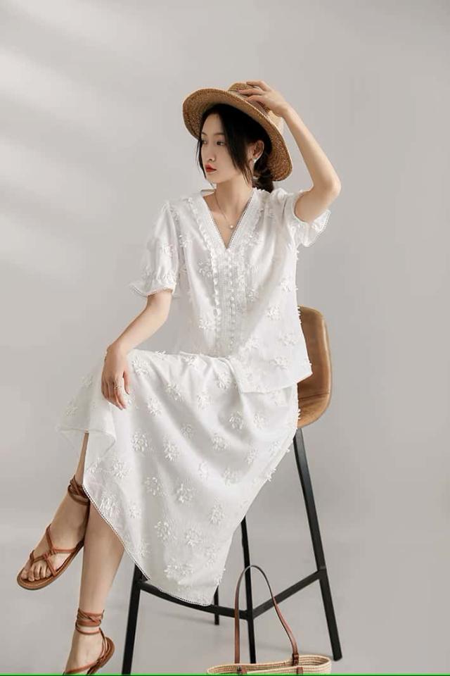 刺繍レースフレアスカート コットン100% 裏地付き ロング丈 ウエストゴム レディース 夏 フェミニン カジュアル ホワイト M/L/XL エレガント 83.5〜86.5cm 着やすいスカート