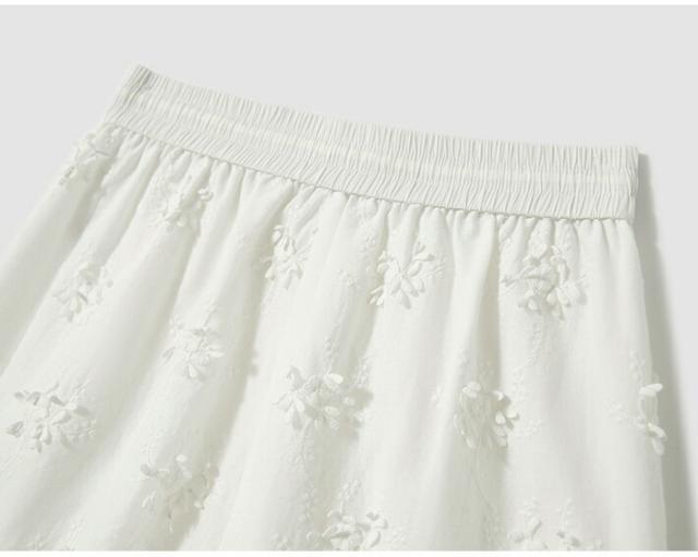 刺繍レースフレアスカート コットン100% 裏地付き ロング丈 ウエストゴム レディース 夏 フェミニン カジュアル ホワイト M/L/XL エレガント 83.5〜86.5cm 着やすいスカート