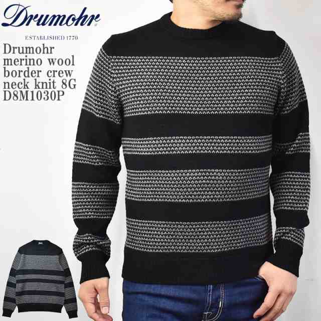 【20%OFF】【44サイズ】Drumohr ドルモア merino wool border crew neck knit 8G D8M1030P メリノウール ハイゲージ 柄編み ボーダー ニ