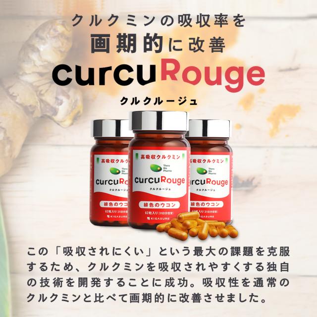 高吸収型 クルクミン クルクルージュ サプリメント 62粒 3個セット カズレーザーと学ぶTVで紹介！ 京都大学発ベンチャー開発 吸収率 約202倍 緋色 ウコン_5