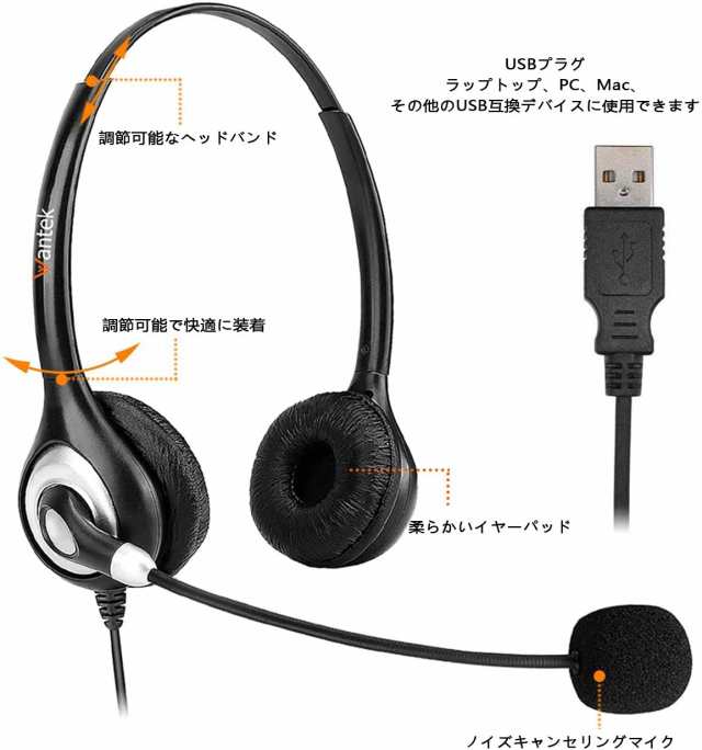 ヘッドセット USB 両耳 ノイズキャンセリングマイク付きとオンライン