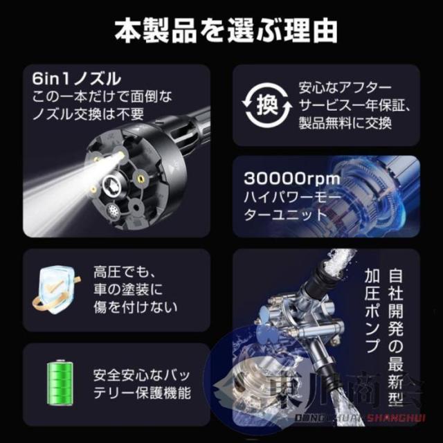 高圧洗浄機 コードレス 充電式 マキタ バッテリー互換対応 家庭用 業務用 3段階調整 6in1 軽量 8.0MPa ポータブル 強力噴射 自吸式 洗車機 電動工具