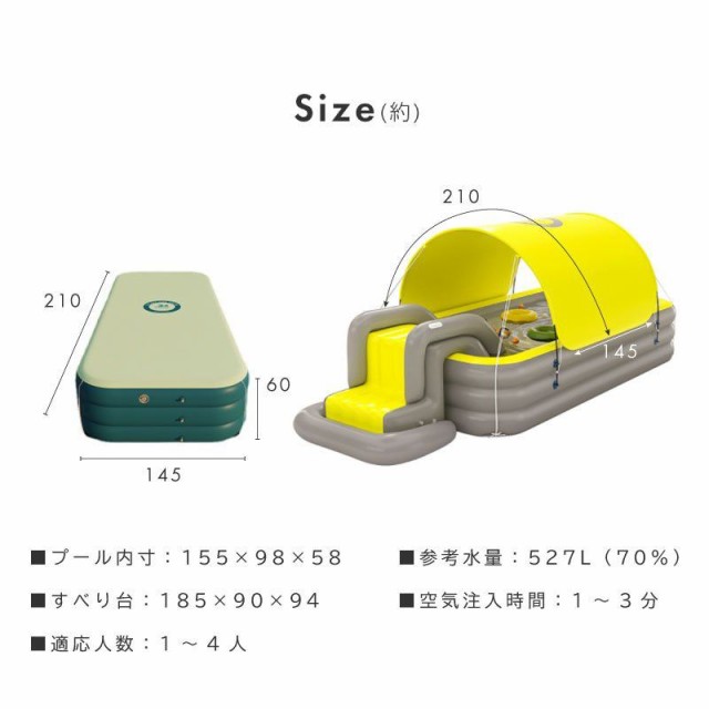 送料無料 プール すべり台付き 大型 家庭用 電動ポンプ付き 2.1M 滑り台付き ビニールプール 屋根付き シェード付き スライダー 大きい 長方形  子供の通販はau PAY マーケット - ametoo | au PAY マーケット－通販サイト