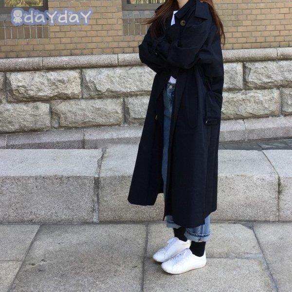トレンチコート レディース ロングコート 通勤 体型カバー 二色