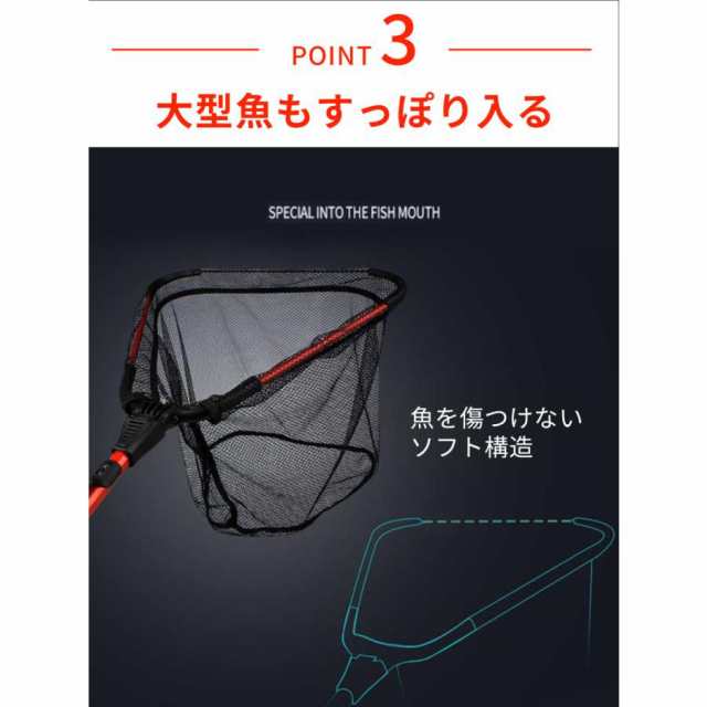 折り畳み ランディング ネット タモ網 玉網 軽量 ラバー バス釣り