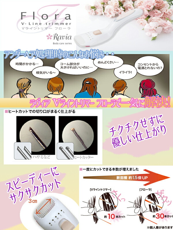 【送料無料】断面積UP!毛質を問わず、しっかりカット♪★カンタン操作であっという間にアンダーヘア処理★ビキニラインケア専用の充電式ヒートカッター『ラヴィア　Ｖライントリマー　フローラ』 10P23Sep15