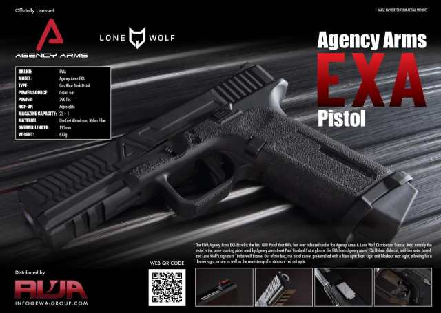 《3%OFFクーポン有》RWA グロックカスタム Agency Arms EXA Pistol メタルスライド ガスブローバック