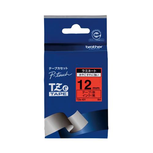 BROTHER ブラザー ブラザー工業 TZeテープ ラミネートテープ(赤地/黒字) 12mm TZe-431