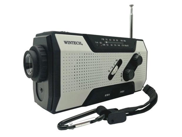 WINTECH 防災用 防滴手回し充電 FM/AMポータブルラジオ KDR-201WP LEDライト搭載 ホワイト 携帯充電(MicroUSBケーブル、タイプCアダプタ付属) 乾電池対応 ソーラー充電の通販は