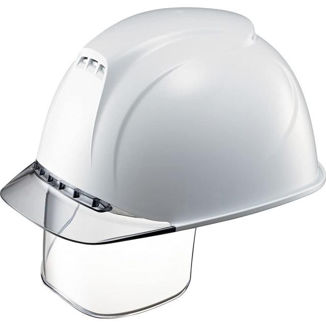 谷沢製作所 タニザワ エアライト搭載ヘルメット(透明バイザータイプ・溝付・通気孔付・ワイドシールド付) 透明バイザー:グレー/帽体色:白