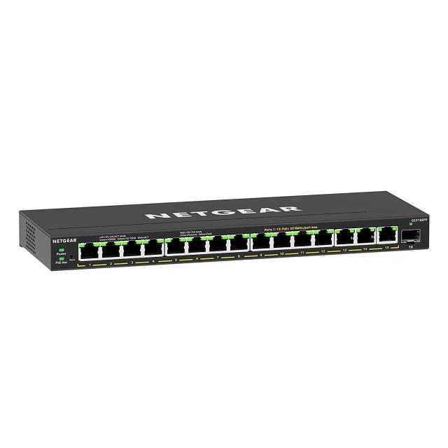 NETGEAR ネットギア 卓上型コンパクト アンマネージプラス スイッチングハブ GS316EPP ギガ15ポート SFP 1スロット PoE+対応(全体231W) VLAN QoS 静音ファンレス 省電力 5年保証