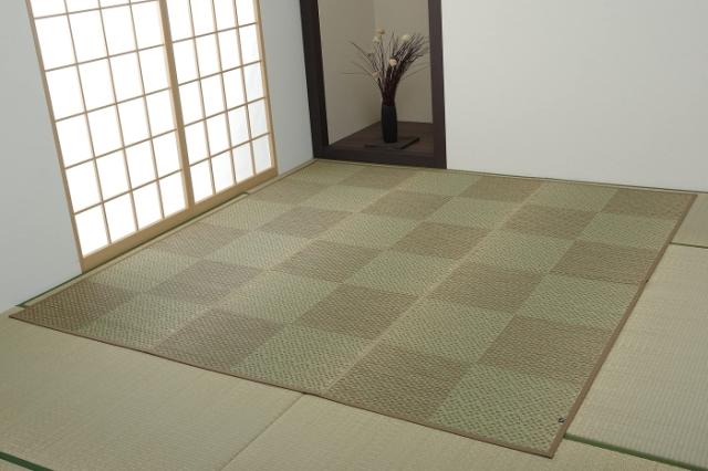 イケヒコ 敷物 花ござ 国産 純国産 日本製 小林製薬 持続性抗菌剤 KOBA-GUARD 制菌 抗菌防臭  夏 い草 市松 モダン ベージュ  江戸間4.5畳 約261×261cm