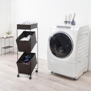 HAGIHARA 萩原 ランドリー洗濯カゴ キャスター付き RAN-2425DBR ブラウン (1706699)