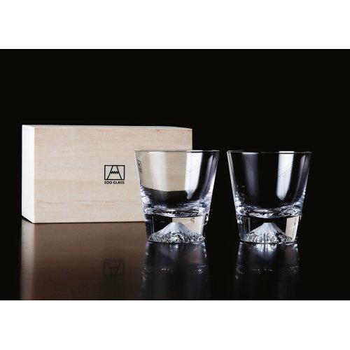 タジマガラス(Tajimaglass) 田島窯 江戸硝子 富士山 ロックグラスペア(木箱入)   TG15-015-2R