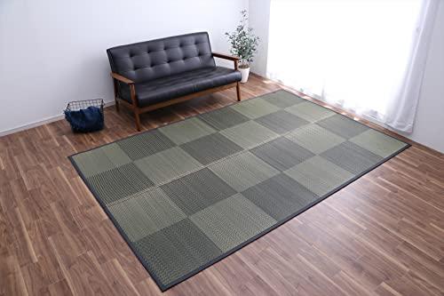 イケヒコ い草 ラグ カーペット マット DXノア 滑り止め 不織布 約200×140cm 裏貼り ブラック ナチュラル シンプル モダン 市松 格子 消臭 防臭 抗菌 #8242200