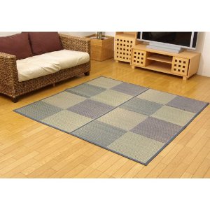 イケヒコ い草花ござカーペット 『DXパルコ裏貼CP』 ブルー 江戸間4.5畳(約261×261cm) (裏:不織布)