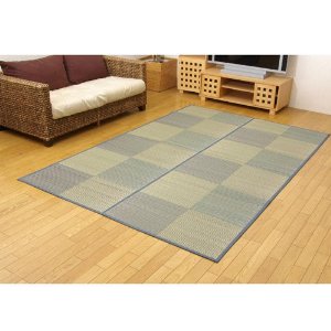 イケヒコ い草花ござカーペット 『Dxパルコ裏貼CP』 ブルー 江戸間8畳(約348×352cm) (裏:不織布)