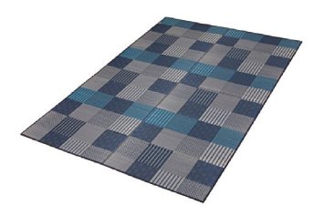 イケヒコ 純国産 い草花ござカーペット 『京刺子』 ブルー 江戸間10畳(約435×352cm)  4110109 1個